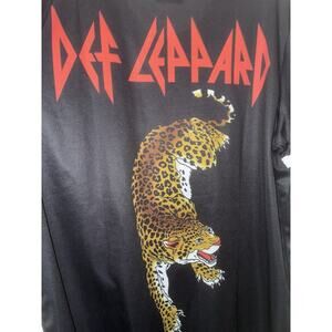 Def Leppard Baseball Jersey Button Up L Shirt Men's Black White Gold Leopard